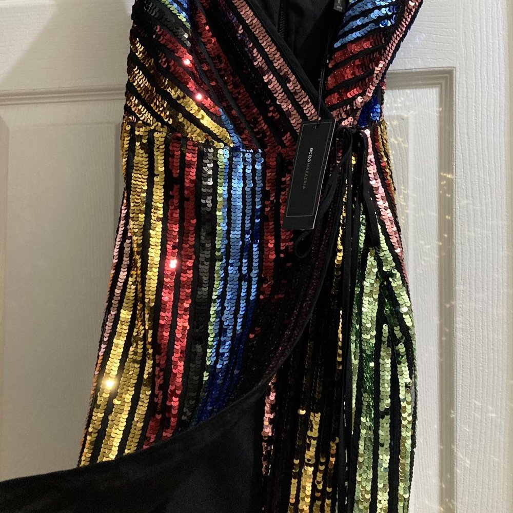 Black multi color rainbow sequin dress